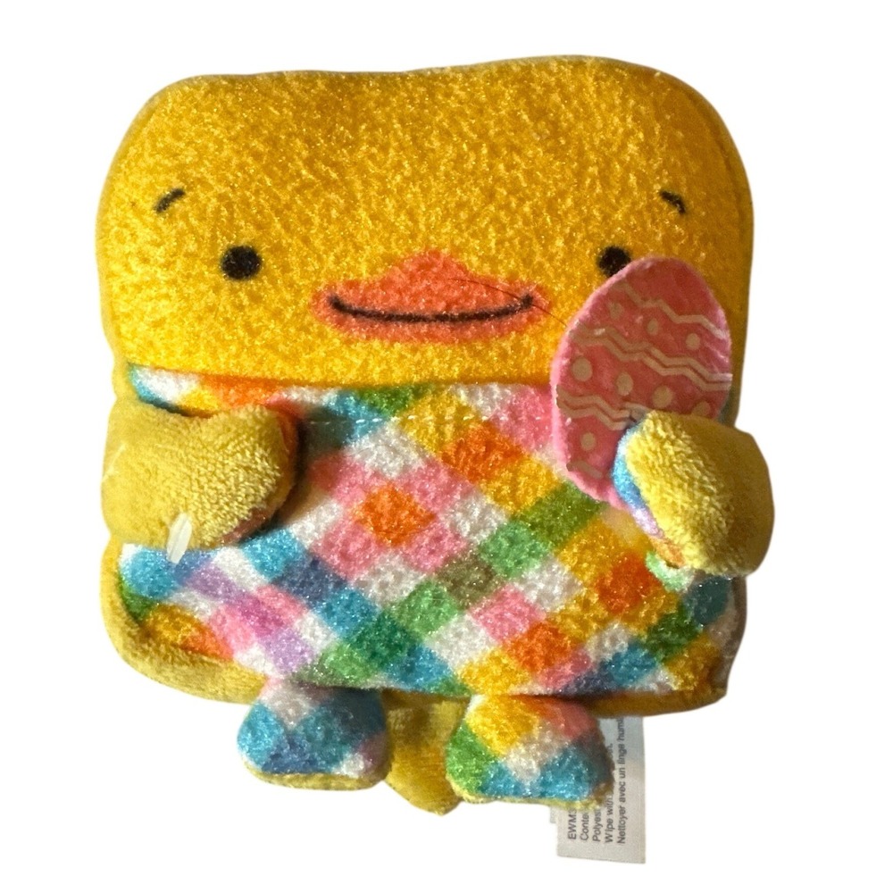 Hallmark Tuck-a-Bellies Easter Chick Plush Yellow Gingham Rainbow Holding Egg